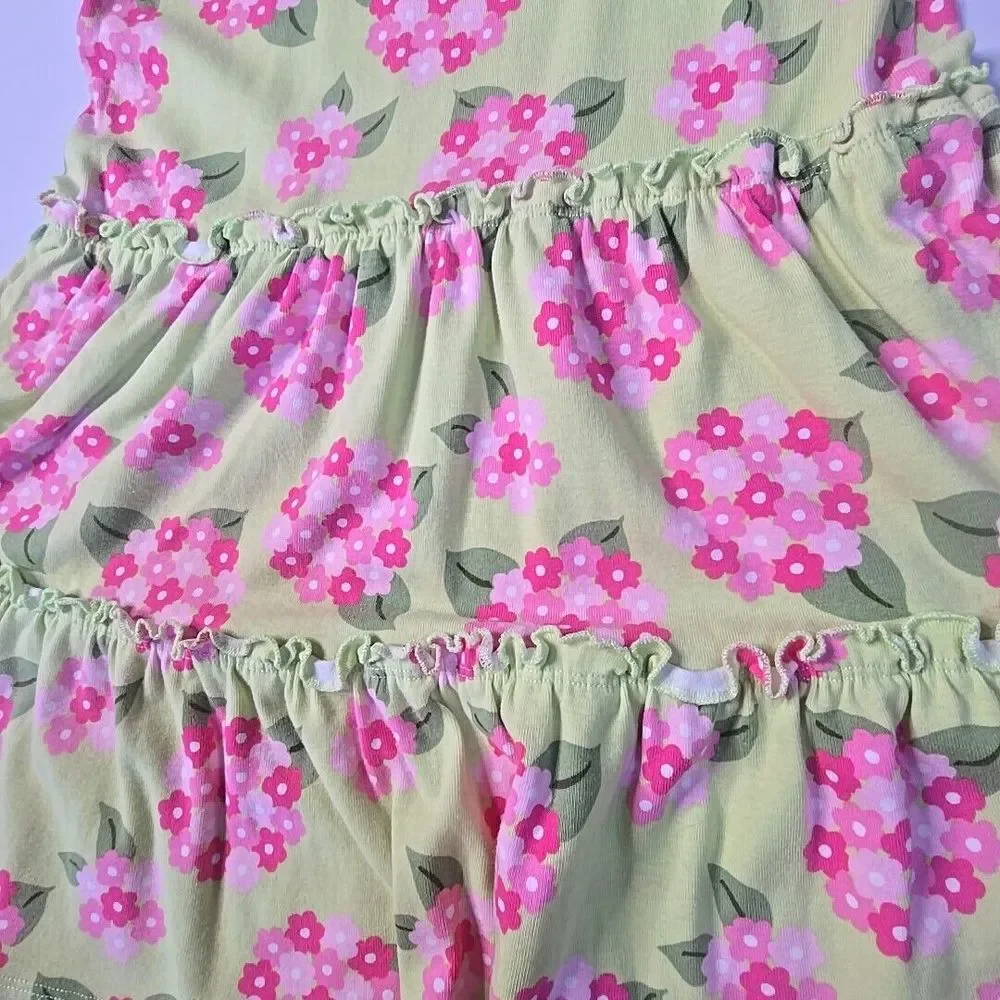 Gymboree Floral Tiered Ruffle Dress Kid 12 Lime Green Pink Hydrangea Cottagecore